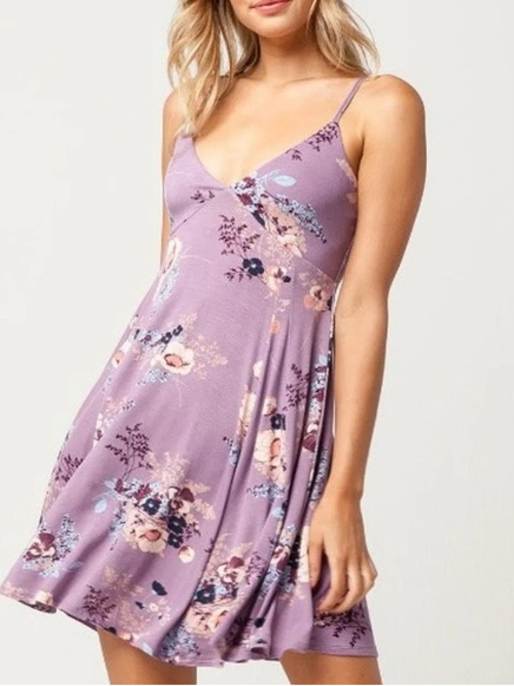 Socialite - Lavender Floral Spaghetti Strap Mini Dress